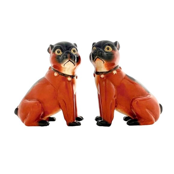 Pug Dog Statue Pair Porcelain Figurine Vintage Collectible Decor Gift